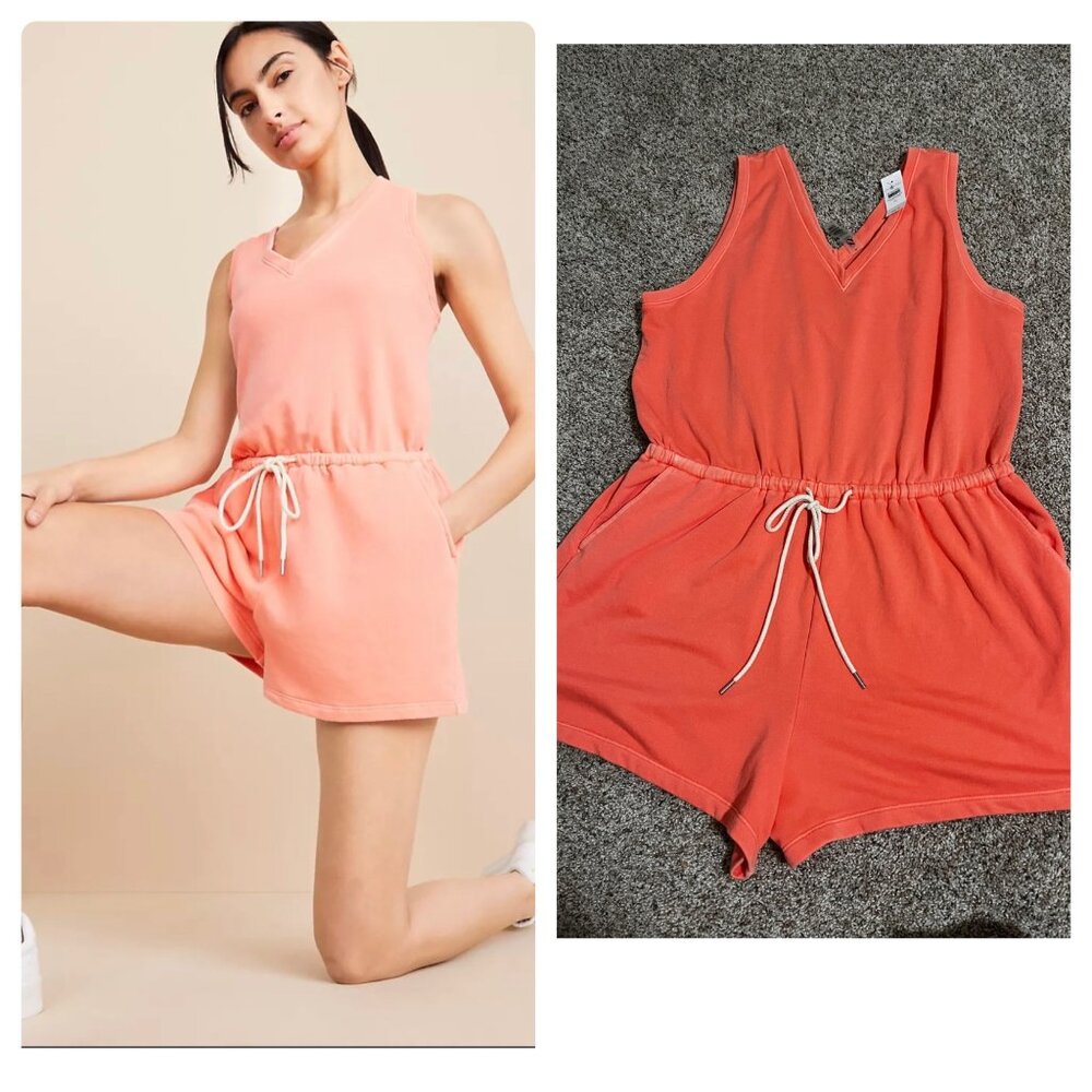 Loft Nwt Lou & Grey Cozy Cotton Terry V-Neck Romper orange sz XL
